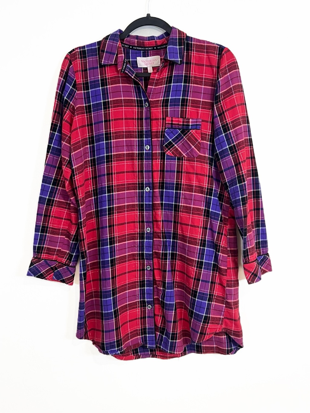 Victoria's Secret Plaid Long Sleeve Pajama Sleep Top Pink Purple Size XS
